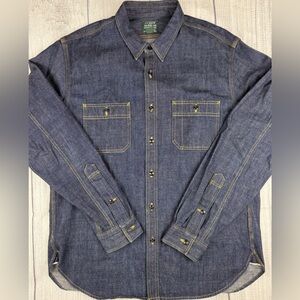 EUC! J Crew Sporting Goods Denim Button Shirt Selvedge Blue Sz Large